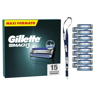 Immagine di Gillette Mach3 Base 15 Lametta Di Ricambio Per Rasoio Barba Gillette, Con Striscia Lubrificante Una Scorrevolezza Fluida E Rivestimento Della Lama Progettato Ridurre