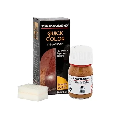 Immagine di Tarrago Quick Color 25 ml Tintura per scarpe in pelle, pelle liscia e tela accessori ad asciugatura rapida che ripara protegge le calzature da piccoli segni (Cognac 49)