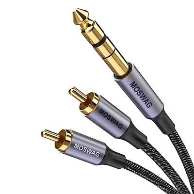 Immagine di MOSWAG cavo audio da 1/4 di pollice TRS a doppio RCA, splitter stereo 6,35 mm maschio 2 RCA maschio, placcato in oro con guscio rame per uso intensivo