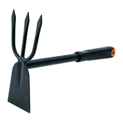 Immagine di Fiskars Zappetta a due punte, Lunghezza 30,5 cm, Testa in acciaio inox/Impugnature plastica, Nero/Arancione, Ergo, 1027030