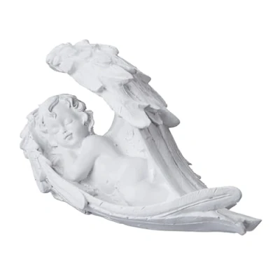 Immagine di Relaxdays Statuetta Angelo Custode Addormentato, Statua Commemorativa Resistente al Gelo, Giardino, Poliresina, Bianco, 13 x 21 9 cm