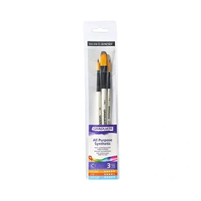Immagine di Daler Rowney Graduate Set di pennelli Sintetici per Pittura ad Acquerello e guazzo, 3 Assortiti con Manico Corto (Rotondo, Rigger Ovale Shader), Ideale Studenti