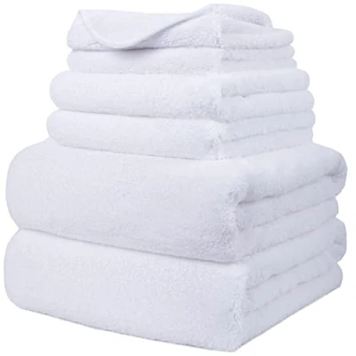 Immagine di Polyte asciugamano bagno in microfibra anti pelucchi ad asciugatura rapida set 6 pezzi (Bianco)