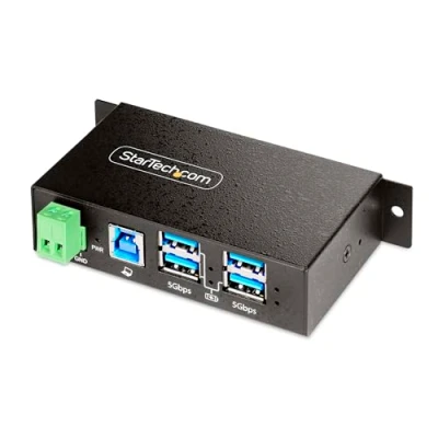 Immagine di StarTech Hub USB gestito a 4 porte COM Alloggiamento industriale in metallo resistente Protezione ESD e (USB B, 4 porte), Docking station + USB, Nero