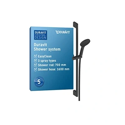 Immagine di Duravit Universal Set doccia, Sistema doccia con 3 tipi di getto (Rain, Intense Rain, Soft Rain), Asta (700 mm) doccetta regolabile in altezza, protezione antitorsione, nero opaco