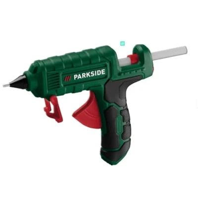 Immagine di Parksid Pistola per colla a caldo PHD 500 E3, senza fili, con 3 bastoncini di da 18 cm e una valigetta