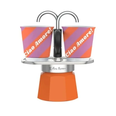 Immagine di Bialetti Mini Express 2 Tazze Collezione Dolce Vita, Caffettiera Arancione con Tazzine incluse
