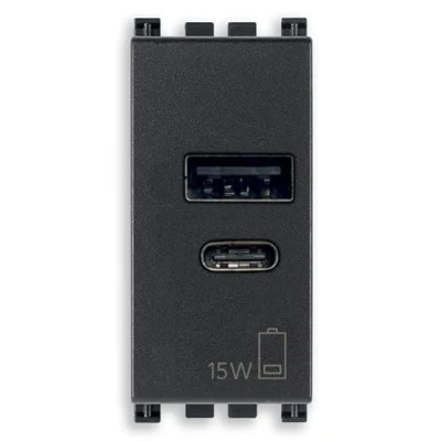 Immagine di Vimar 19292.AC.15 Arké Alimentatore USB 15 W 3 A 5 V per dispositivi elettronici, uscite e C