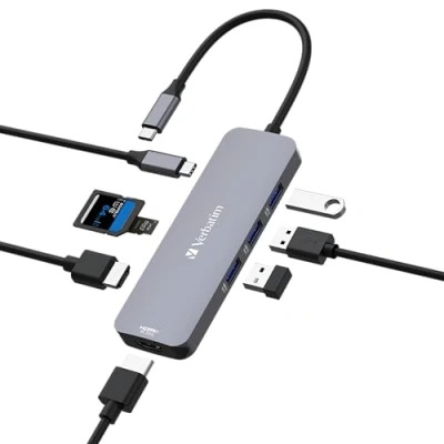 Immagine di Verbatim USB C Pro Multiport Hub 8 in 1, adattatore multiporta A HDMI, e PD, lettore di schede microSD SD, per Mac, MacBook Pro/Air, iPad Pro, Thinkpad, Windows Computer, Laptop