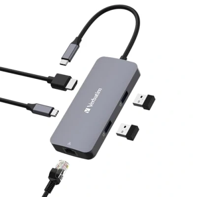 Immagine di Verbatim CMH 05 5 Porte #####USB C® (USB 3.2 Gen 1) Multiport Hub con connessione di rete integrata, porta ricarica rapida, spina USB C, Predisposto