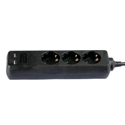 Immagine di LEDLUX AP8776 Multipresa Ciabatta Elettrica Con 2 USB e 3 Posti Schuko 10A Cavo Lunga 1,5 Metri Colore Nero 3X1.5 mmq