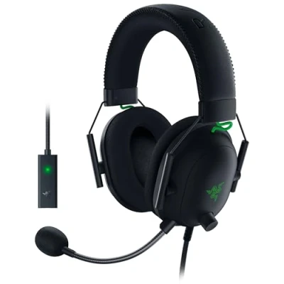 Immagine di Razer BlackShark V2 Cuffie da gioco premium Esports + USB Mic Enhancer (TriForce 50 mm, microfono cardiodico HyperClear, cancellazione passiva del rumore avanzata, audio spaziale THX) Nero