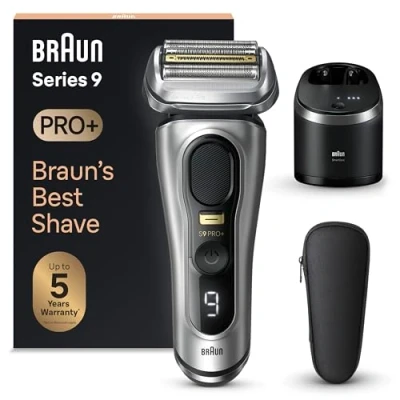 Immagine di Braun Series 9 PRO +, Rasoio Elettrico Barba, Rifinitore di precisione, Custodia Viaggio,Lame Flessibili,Stazione SmartCare, Uso a Secco o Sotto Acqua, Batteria Litio Ion, Idea Regalo, 9567cc Argento