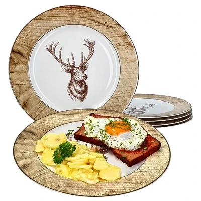 Immagine di Ritzenhoff &amp; Breker Luis Set di 6 piatti piani bianchi, Ø 27 cm, persone, con decorazione a cervo, alternativa come grande piatto o per contorni, stoviglie in porcellana stile rustico