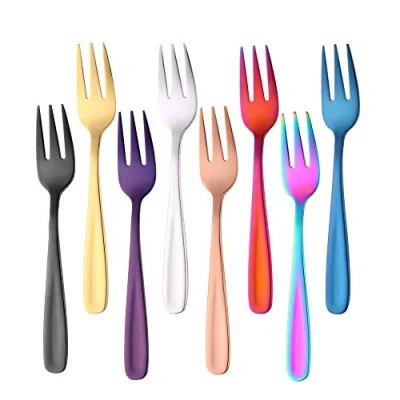Immagine di SBOMHS Forchettine per dolci 8 pezzi Forchette da dessert in acciaio inossidabile frutta tavola colorate Mini forchetta lunga 14 CM