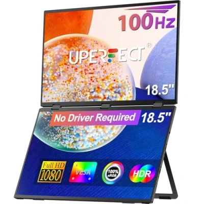 Immagine di UPERFECT Delta 18.5&quot; 100Hz Portable Monitor, Dual Monitor for Laptop Screen Extender 1080P HDR 360 Folding Stacked Triple with Stand &amp; VESA PC Phone Game Console (No Driver)
