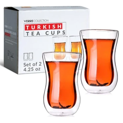 Immagine di Verre Collection Bicchieri The Turco a Doppia Parete (125 ml Ciascuna), Set di 2 Te in Vetro Borosilicato Alta Qualità, Resistenti al Calore
