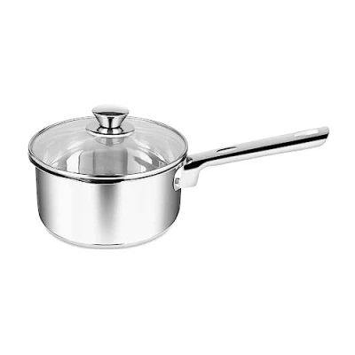 Immagine di Penguin Home® Casseruola 18cm 2 Litri in acciaio inossidabile con coperchio vetro Set di Pentole per induzione doppio beccuccio versatore e padelle