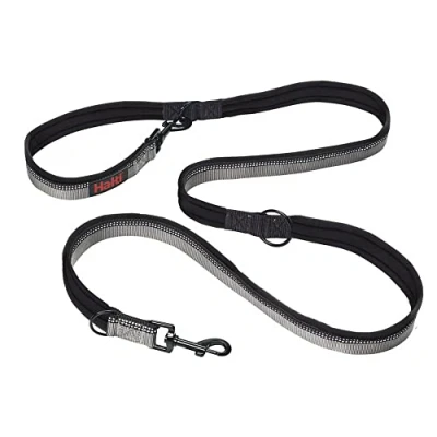 Immagine di guinzaglio a doppia estremità HALTI da addestramento con imbottitura in neoprene, tessuto catarifrangente 3M e lunghezza regolabile. Ideale per cani medi grandi (taglia L, nero)