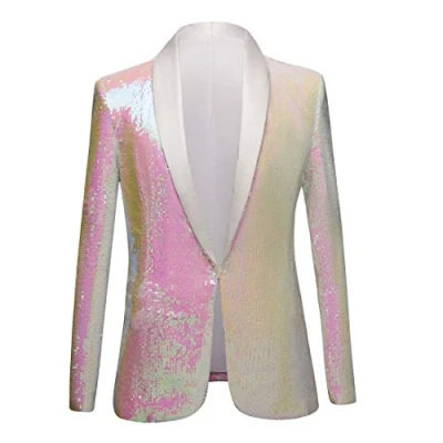 Immagine di PYJTRL Giacca da Uomo con Paillettes Lucide (Rosa, XL)