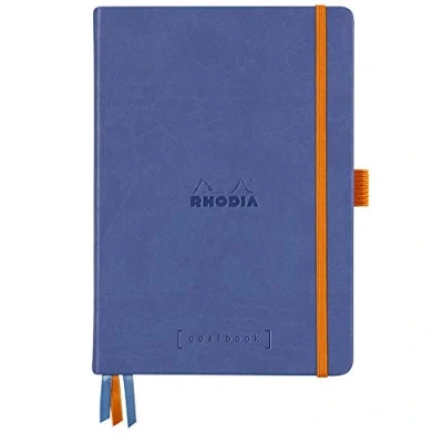 Immagine di RHODIA 118778C Taccuino Rigido Bullet Journal Goalbook zaffiro A5 Puntinato Dot 240 pagine Carta Clairefontaine Avorio 90g 2 Segnapagina, Chiusura con elastico Copertina Simil Cuoio