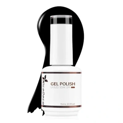 Immagine di Nicedeco Nero Smalto Semipermanente per Unghie Colori, Black Gel Nail Polish Normale in Soak Off UV LED Manicure Classico Pure (002)15ml