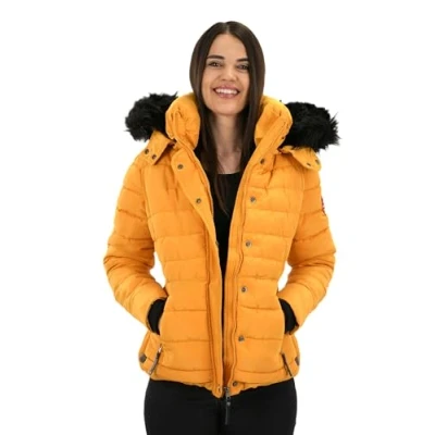 Immagine di Navahoo, caldo piumino invernale da donna, giacca corta foderata, parka, cappotto imbottito, B301 giallo. S