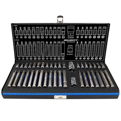 Immagine di Set di 40 chiavi a bussola esagonali XZN Torx: T20 T25 T30 T40 T45 T50 T55 I XZN: M5 M6 M8 M10 M12 esagono incassato: 4 5 6 7 8 10 12 mm