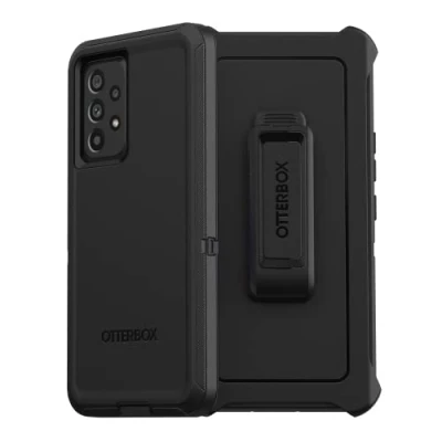 Immagine di OtterBox Custodia per Samsung Galaxy A53 5G Defender Series, nera, robusta e resistente, con protezione le porte, include cavalletto a clip fondina