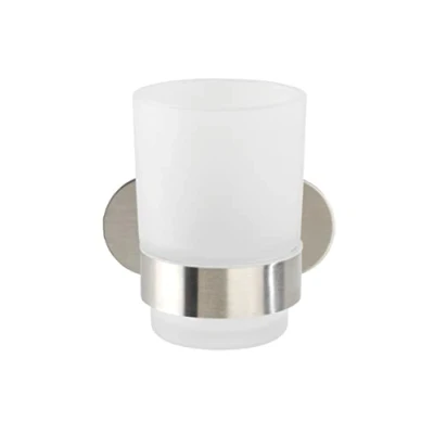 Immagine di Wenko Supporto Bicchiere portaspazzolini Uno Orea Opaco Turbo Loc®, Fissaggio Senza Trapano, Estraibile in Vetro Satinato, Acciaio Inox Opaco, Resistente Contro la ruggine, 10x9,5x10cm