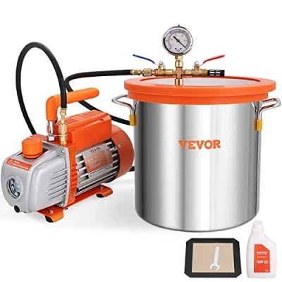 Immagine di VEVOR Kit Pompa per Vuoto Monostadio Velocità 1440 giri/min Capienza dell&#039;Olio 250mL, di con Camera Coperchio Vetro Potenza 150W Dimensioni 29 x 12 22 cm Spostamento d&#039;Aria 100L/min