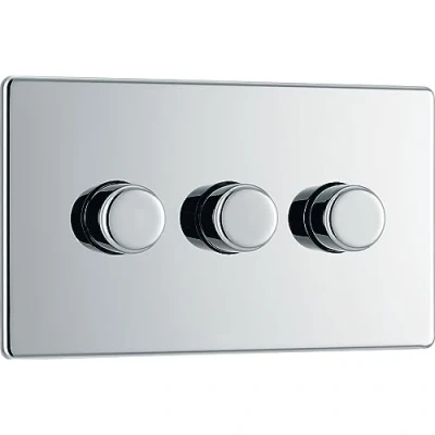 Immagine di BG Electrical Placca piatta senza viti triplo dimmer intelligente interruttore della luce, cromo lucido, 2 vie