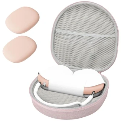 Immagine di ProCase custodia rigida per AirPods Max, cuffie da viaggio con copertura auricolari in silicone e tasca a rete, portatile protettiva rosa