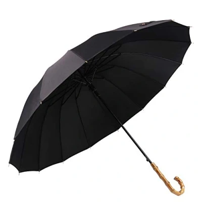 Immagine di ThreeH Impermeabile Ombrello Manico in Legno Automatico Viaggio Antivento Classico KS08,Black