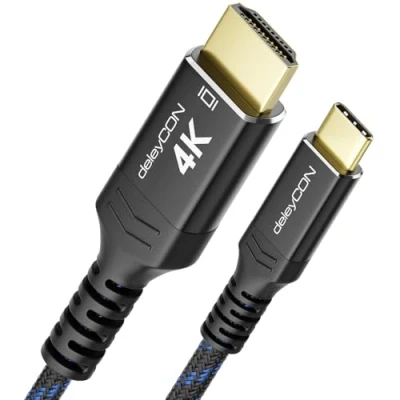 Immagine di deleyCON 1,5m 4K Cavo USB C a HDMI per Adattatore Monitor/TV/Beamer (4K@60Hz) in Alluminio, Thunderbolt 3/4, iPhone 16,15 Pro Max, MacBook, iPad Pro/Air, Samsung Galaxy S24 S23, Notebook, Tablet