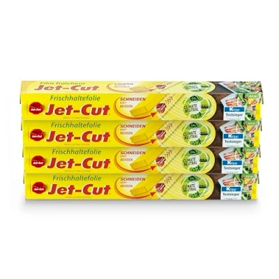 Immagine di Pellicola per alimenti Jet Cut da tagliare, consumatori 30 cm x 44 m, trasparente, confezione scorta, set 4 unità