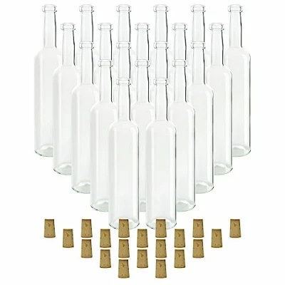 Immagine di gouveo set 20 bottiglie in vetro 500 ml bordolesi trasparenti con tappo sughero (SK) bottiglia vuota da 0,5 l riempire per liquore, grappa, olio, aceto