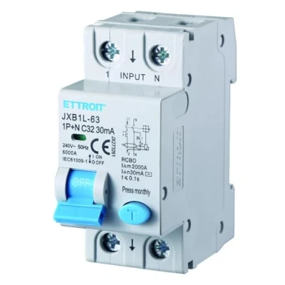 Immagine di Interruttore magnetotermico differenziale salvavita, 1P+N, occupa 2 moduli DIN, 220V 230V, 32A C32, 30mA, 6KA 6000A, RCBO