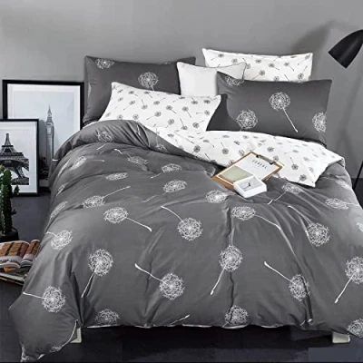 Immagine di KEAYOO Biancheria da letto 135 x 200 cm, colore grigio e bianco, motivo a leone, 100% cotone, per inverno fino all&#039;estate, Soft Touch con chiusura lampo, set 2 pezzi