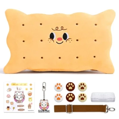 Immagine di custodia Switch per NS Switch,Pacchetto di accessori 11 in 1 innoAura con da trasporto Switch,custodia giochi Switch,cappucci pollici Switch,cinturino removibile(Cookie Marrone)