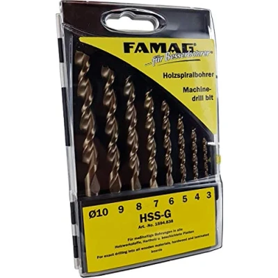 Immagine di FAMAG 1594838 8pcs HSS Ground Brad Point Set di punte per trapano in valigetta plastica