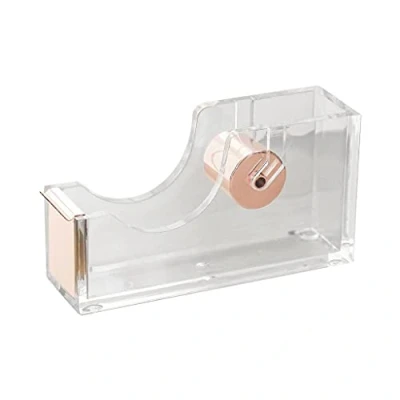 Immagine di S TROUBLE Supporto per Nastro Dispenser Adesivo Ufficio in Acrilico Trasparente Oro Rosa Forniture Scolastiche Office
