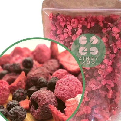 Immagine di Frutta Liofilizzata XL 300g Fragola Lampone Amarena Mirtilli Selvatici Miscela Frutti Rossi Disidratati Disidratata di Bosco Freeze Dried Fruit Super Mix ZingyZoo
