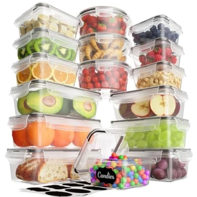 Immagine di Withosent Contenitori Ermetici per Alimenti 32 Pezzi(16 Contenitori+16 Coperchi), in Plastica Cibo, Adatto Congelatore, Frigorifero, Lavastoviglie(1L 840ml 700ml 550ml 350ml)