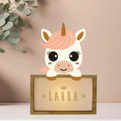 Immagine di WONDEE Lampada Personalizzata Con Nome Luce Notturna Bambini Unicorno, Regalo Neonato Maschio e Femmina, Battesimo Bimbo Bimba, Regali Personalizzati Bambino Bambina (include cavo USB C)