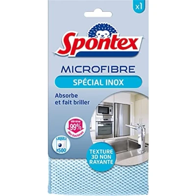 Immagine di SPONTEX Microfibra speciale in acciaio inox Texture 3D non graffia assorbe e fa brillare Elimina il 99% dei batteri