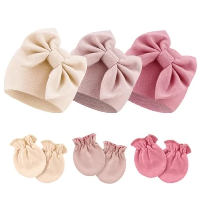 Immagine di DRESHOW Neonato Bambino Berretto e Guanti per Accessori Set Cappellino Ragazzi Ragazze Cotone 0 6 Mesi