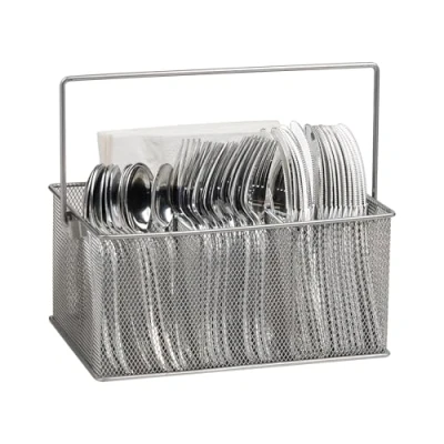 Immagine di Mind Reader Network Collection, contenitore per utensili o forniture a 4 scomparti con maniglia, piano di lavoro organizer da scrivania, rete metallica, 25,4 cm lunghezza x 17,8 larghezza
