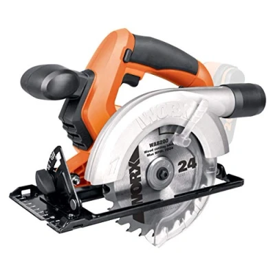 Immagine di Worx wx529.9 20 V Sega circolare a batteria, 45 mm, profondità di taglio, 150 mm Foglia Diametro, 3,000 giri/min, 1 pezzi, senza caricabatterie e accessori, Arancione/Nero
