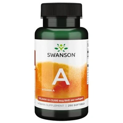 Immagine di Swanson, Vitamin A 10.000IU (3.000mcg), con Olio di Fegato Merluzzo, 250 Softgels, Altamente Dosato, Testato in Laboratorio, Senza Soia, Glutine, non OGM